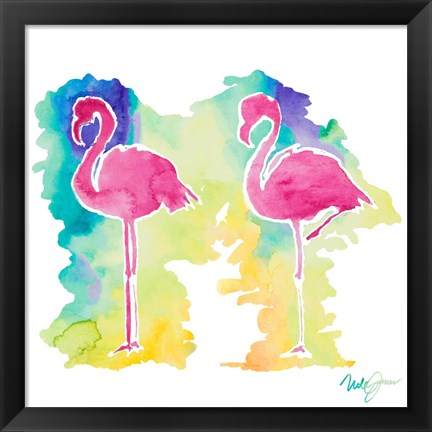 Framed Sunset Flamingo Square II Print