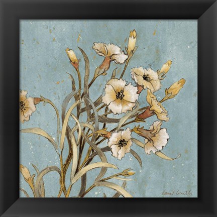 Framed Wild Flowers on Blue I Print