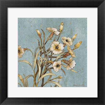 Framed Wild Flowers on Blue I Print