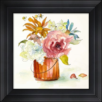 Framed Flower Burst in Vase I Print