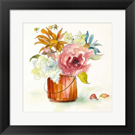 Framed Flower Burst in Vase I Print