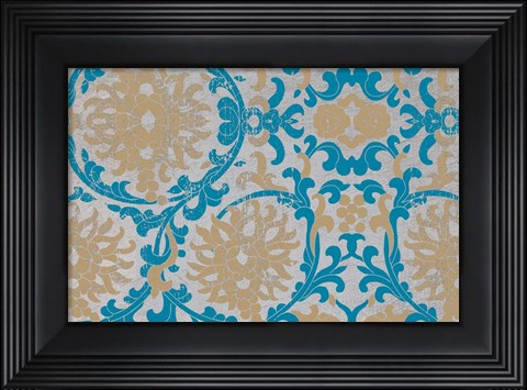 Framed Tan &amp; Blue Floral Pattern II Print