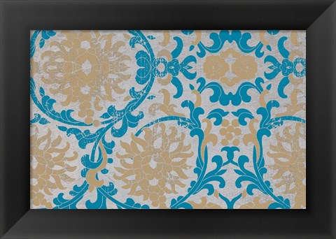 Framed Tan &amp; Blue Floral Pattern II Print