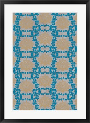 Framed Tan &amp; Blue Floral Pattern I Print