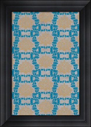 Framed Tan &amp; Blue Floral Pattern I Print