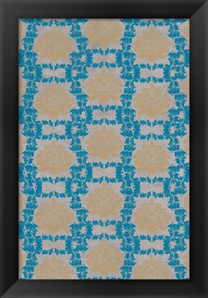 Framed Tan &amp; Blue Floral Pattern I Print