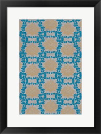 Framed Tan &amp; Blue Floral Pattern I Print