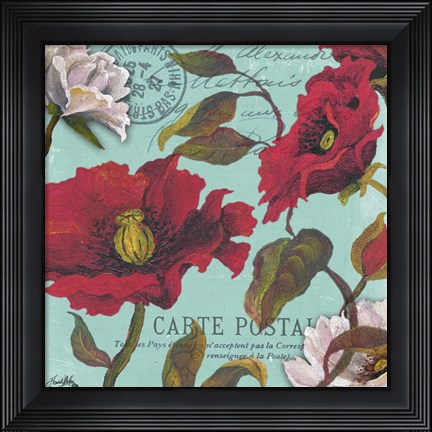 Framed Paris Aqua Flowers I Print