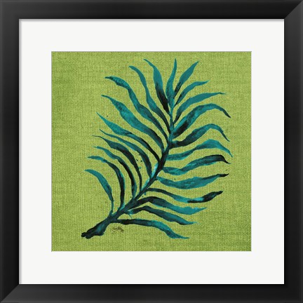 Framed Leaf on Green Burlap Print