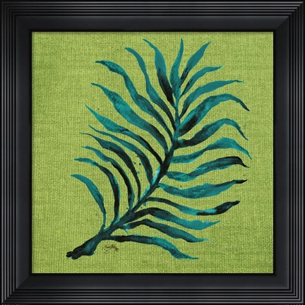 Framed Leaf on Green Burlap Print