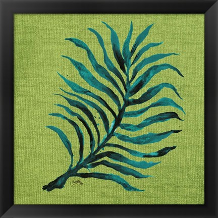 Framed Leaf on Green Burlap Print