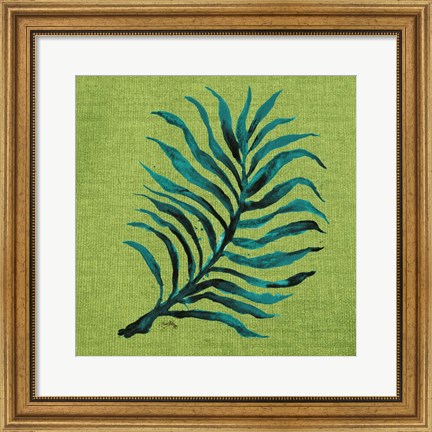 Framed Leaf on Green Burlap Print