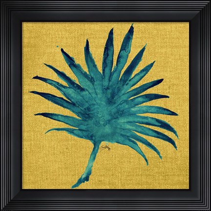 Framed Leaf on Yellow Burlap Print