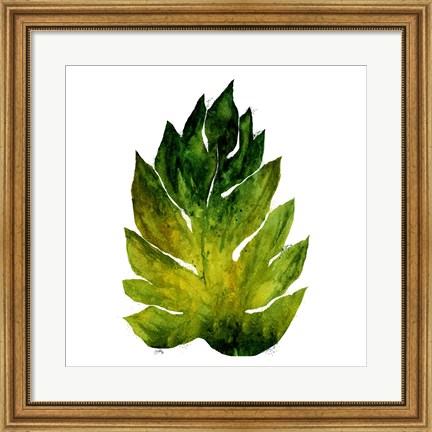 Framed Green Leaves Square I Print