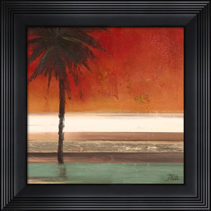 Framed Red Coastal Palms Square II Print