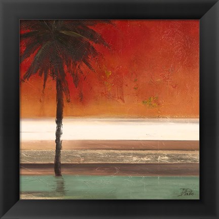 Framed Red Coastal Palms Square II Print