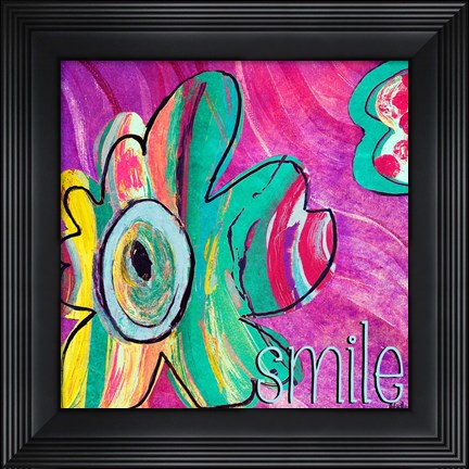 Framed Bright Collage Flowers I Print