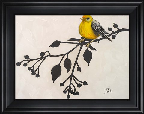 Framed Yellow Bird On the Branch II Print