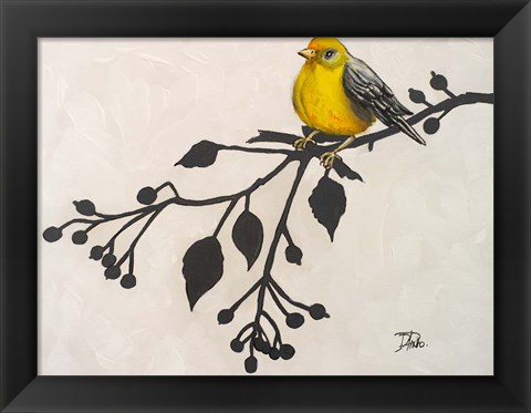 Framed Yellow Bird On the Branch II Print