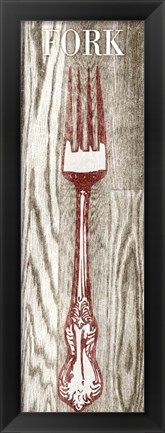 Framed Fork &amp; Spoon on Wood I Print