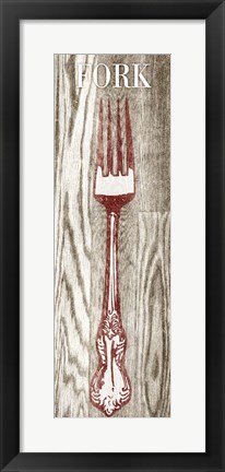 Framed Fork &amp; Spoon on Wood I Print