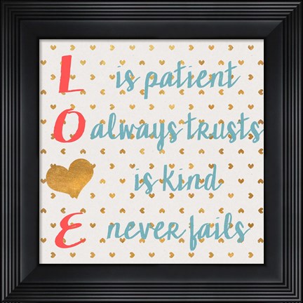 Framed LOVE with Gold Hearts Print