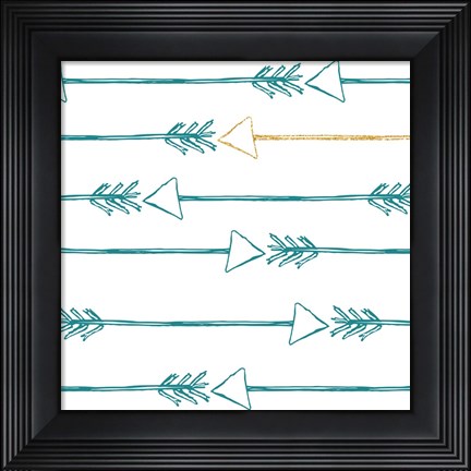Framed Teal and Gold Arrows Print