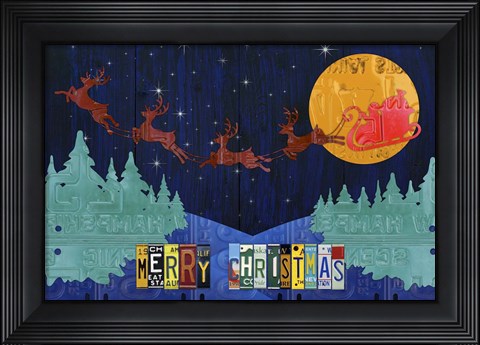 Framed Santa Sleigh - Merry Christmas Print