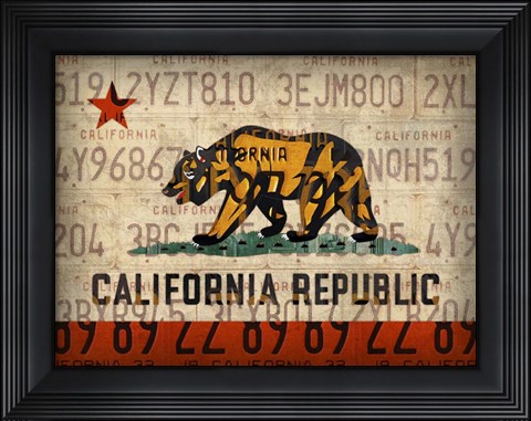 Framed Cali State Flag License Plates Print
