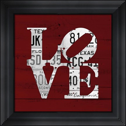 Framed Love Word Art License Plates Print