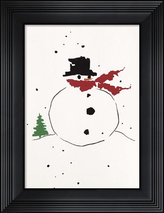 Framed Snowman with Red Scarf Print