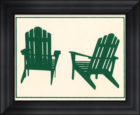 Framed Green Deck Chairs Print
