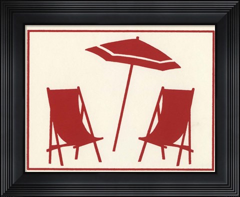 Framed Red Umbrella &amp; Chairs Print