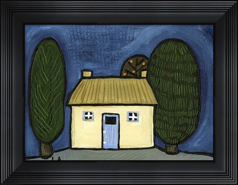 Framed Cottage with Blue Door Print
