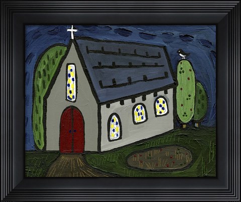 Framed Church with Red Door Print