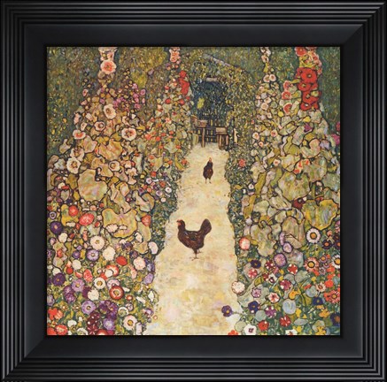 Framed Garden Path with Chickens, 1916 Print