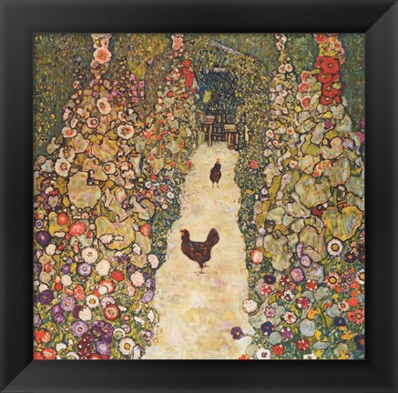 Framed Garden Path with Chickens, 1916 Print