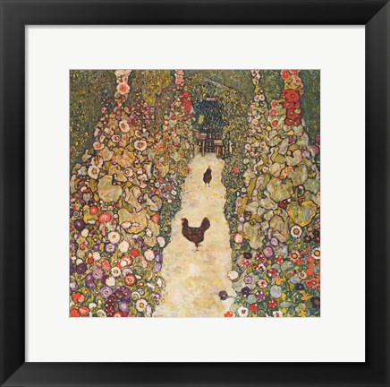 Framed Garden Path with Chickens, 1916 Print