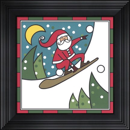 Framed Santa Snowboard 2 Print