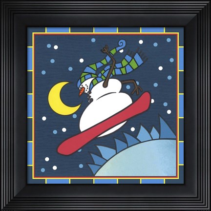 Framed Coalman The Snowman Snowboarding 4 Print
