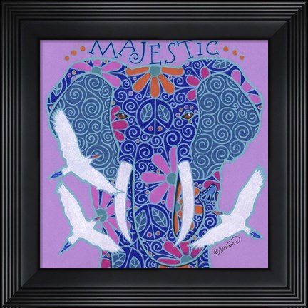 Framed Elephant I (Majestic) with Cattle Egrets Print