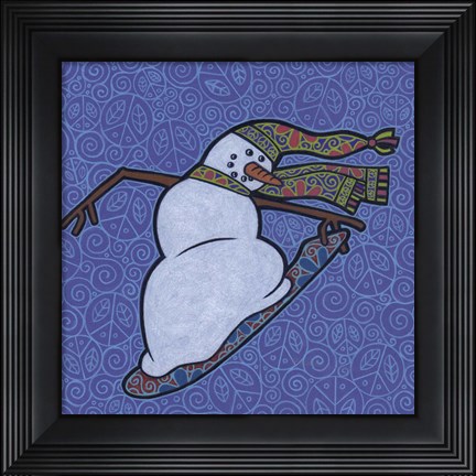 Framed Snowman Snowboarder 2 Print