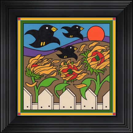 Framed Sunflowers 3 with Kernel and Friends Print