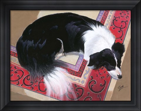 Framed Dog on a Rug Print