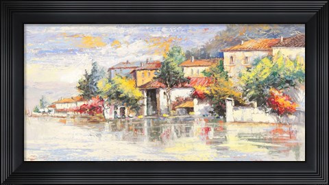 Framed Paese sul lago Print