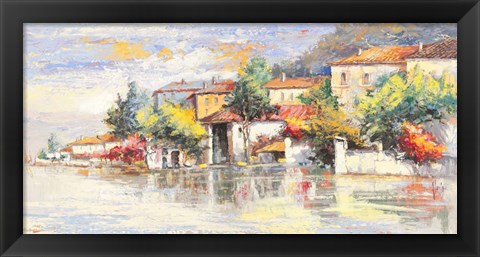 Framed Paese sul lago Print