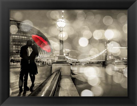 Framed Kissing in London (detail, BW) Print