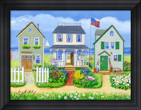 Framed Beach Cottages Print
