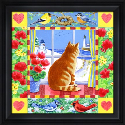Framed Cat Winter View Print