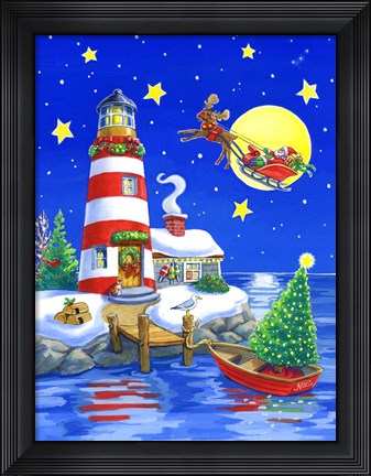 Framed Striped Lighthouse Print